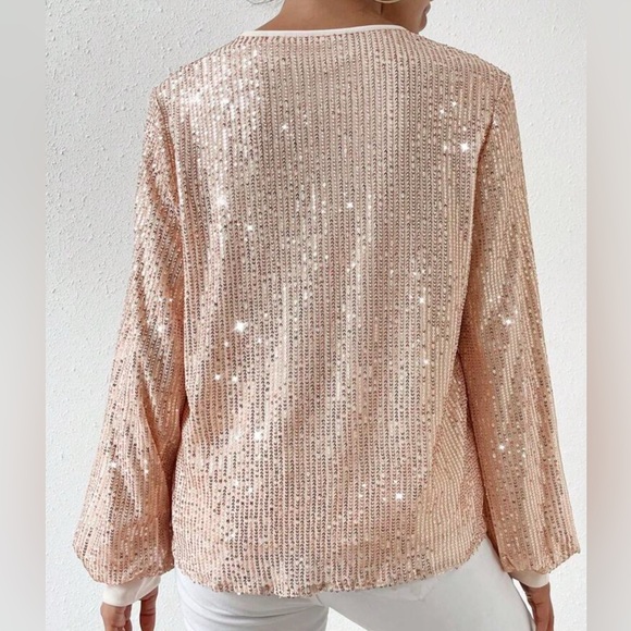 SHEIN - Champagne Sequin Long Sleeve Top - size M - NWOT - Picture 7 of 16